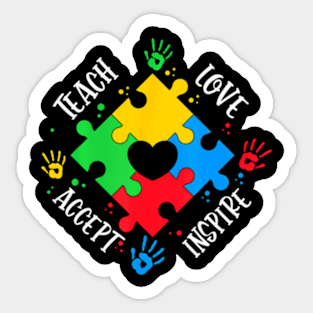 Teach Accept Love Inspire Women Men Teacher Autism Sticker